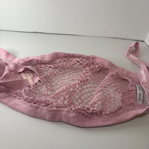 NEW Glossier Beauty Pink Mesh Twill Shopping Shoulder Bag Satchel Knit - Picture 8 of 8